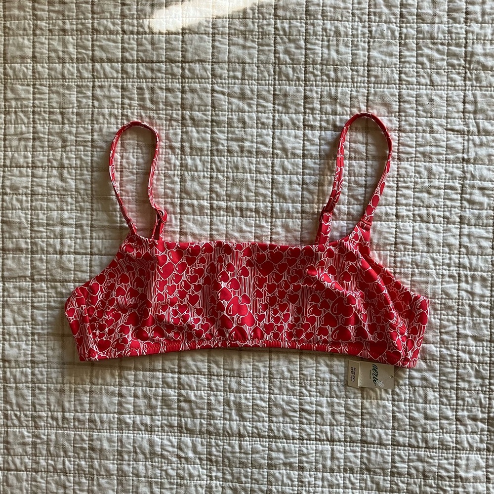 Aerie Red & White Heart Scoop Bikini Top